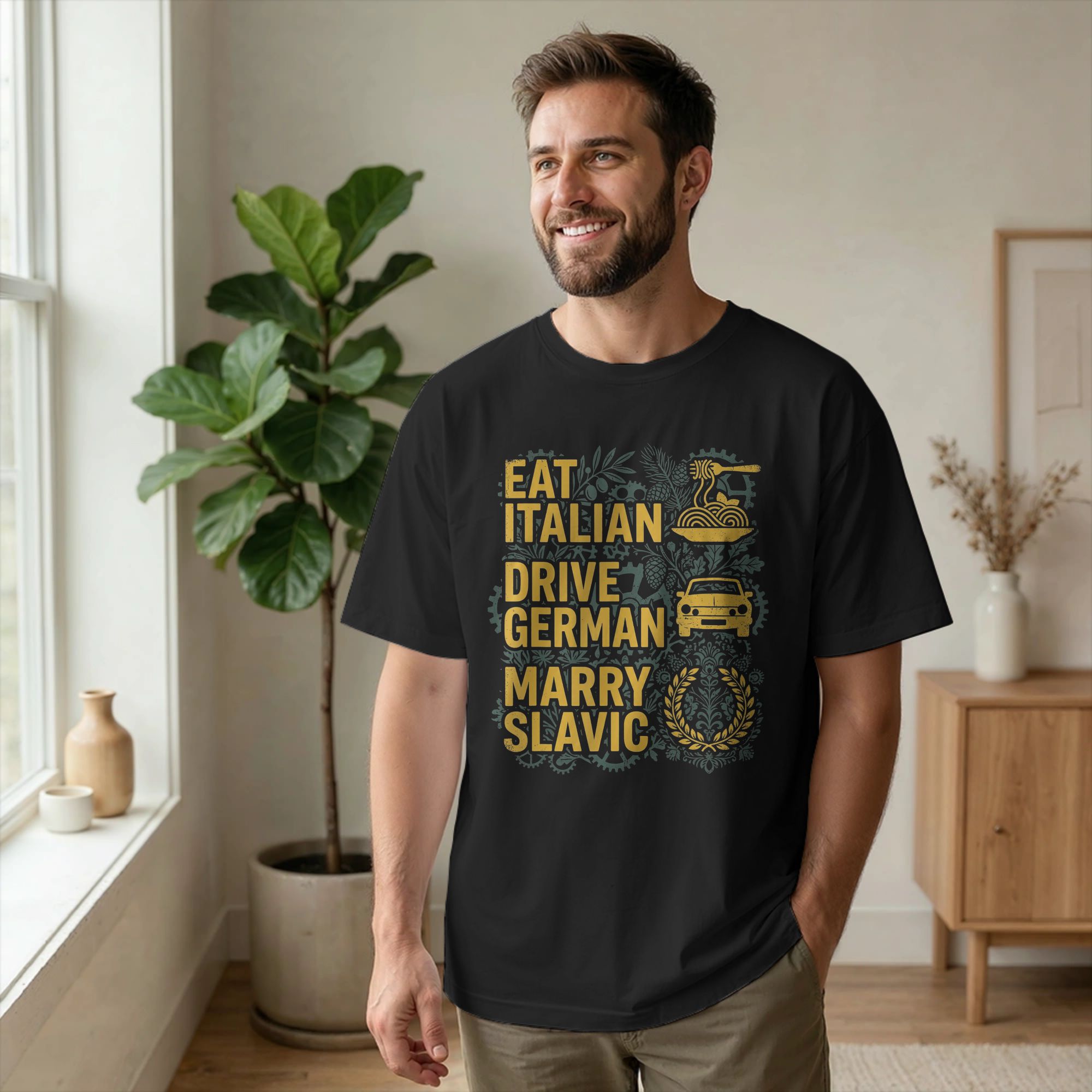 Summer Clothing Quotes - Men T-Shirt Eat Italian Drive German