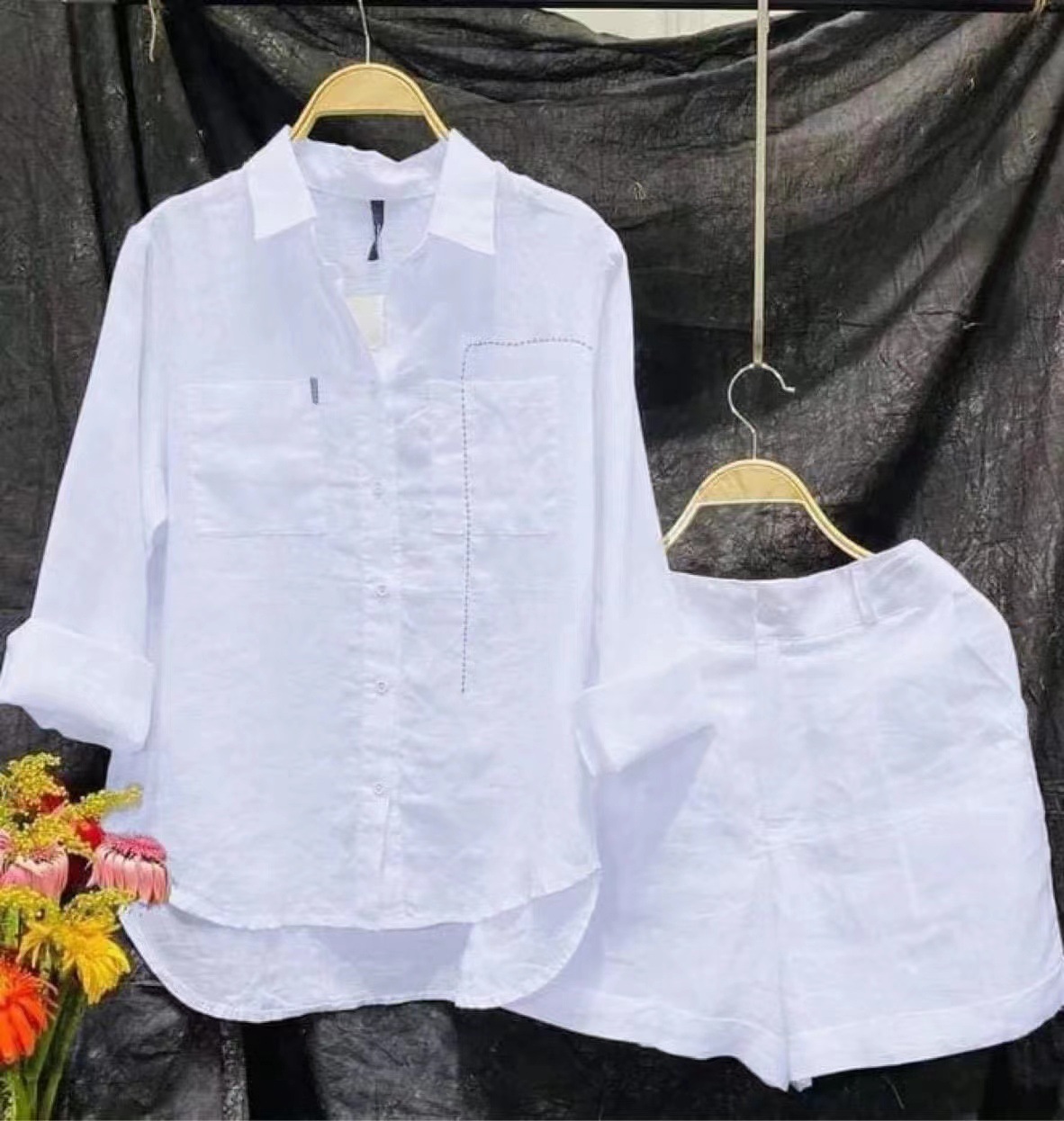 Summer House Clothing - Fashion White Long Sleeve Shirt And