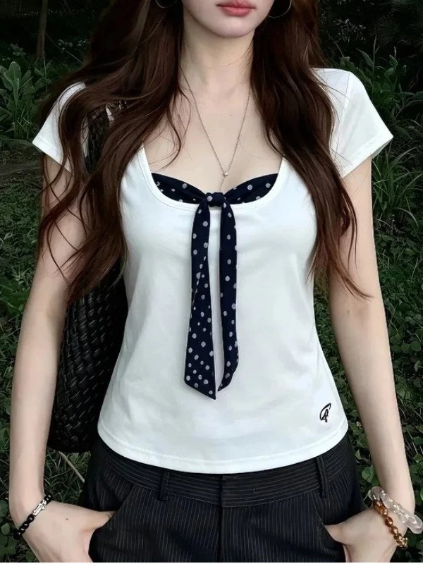 Summer Clothing New Look - plus Size Knot Fake Two-Piece T-Shirt
