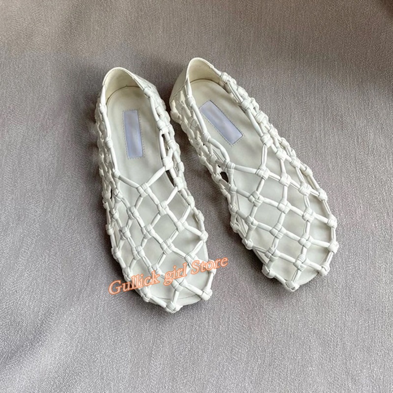 Summer Clothing Sale Women - French Woven Mesh Hollow flat Sandals