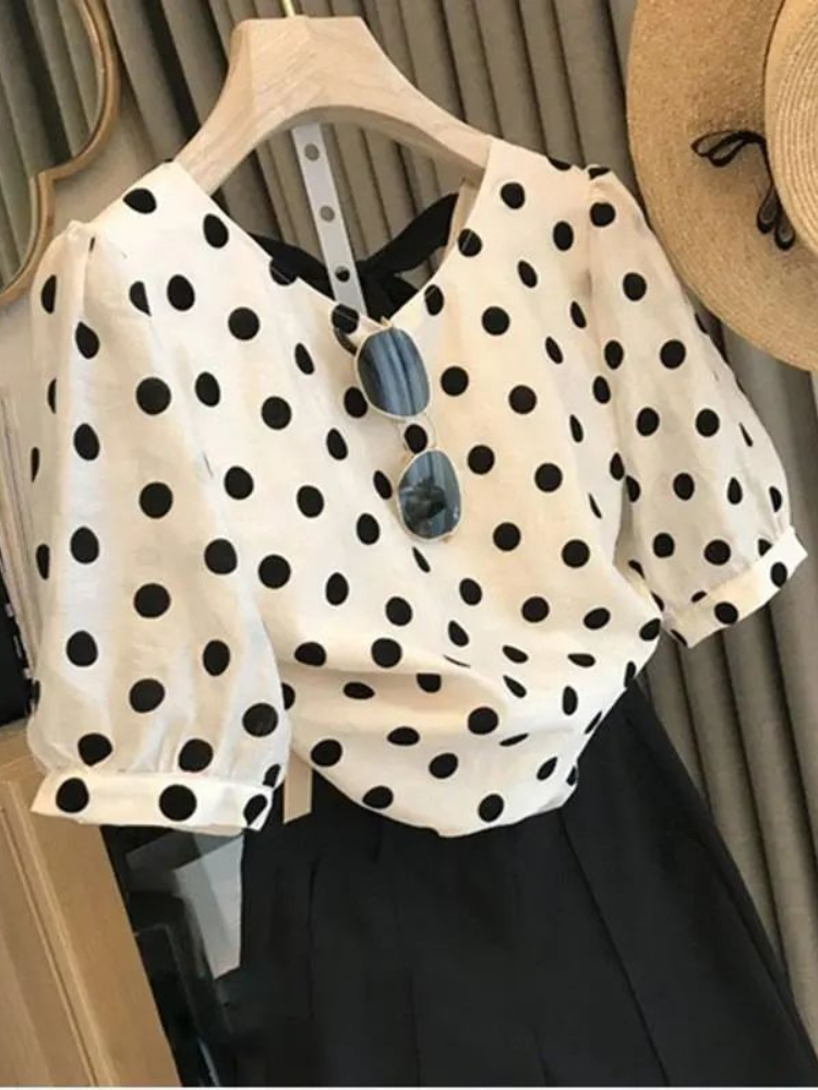 Polka Dot Blouses Women Elegan - Summer Holiday Clothing Women avis et prix