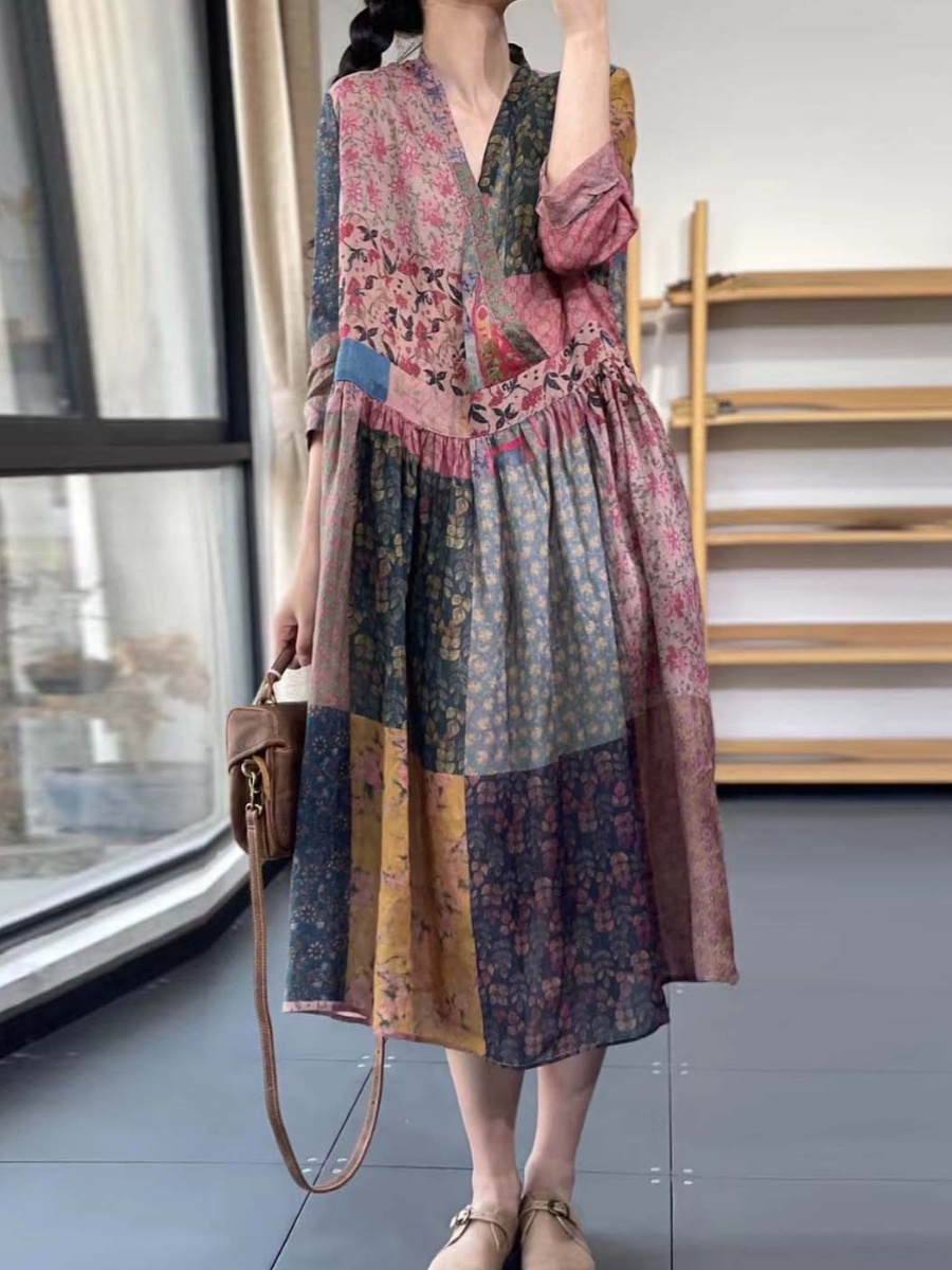 Elegant Loose V-Neck Printed E - Summer Line Clothing Brand avis et prix