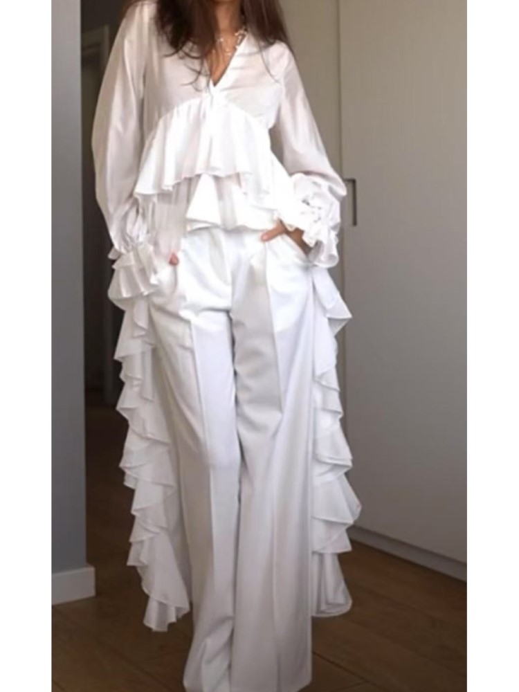 Fashion Ruffles Long Shirt Top - Summer Holiday Clothing Women avis et prix