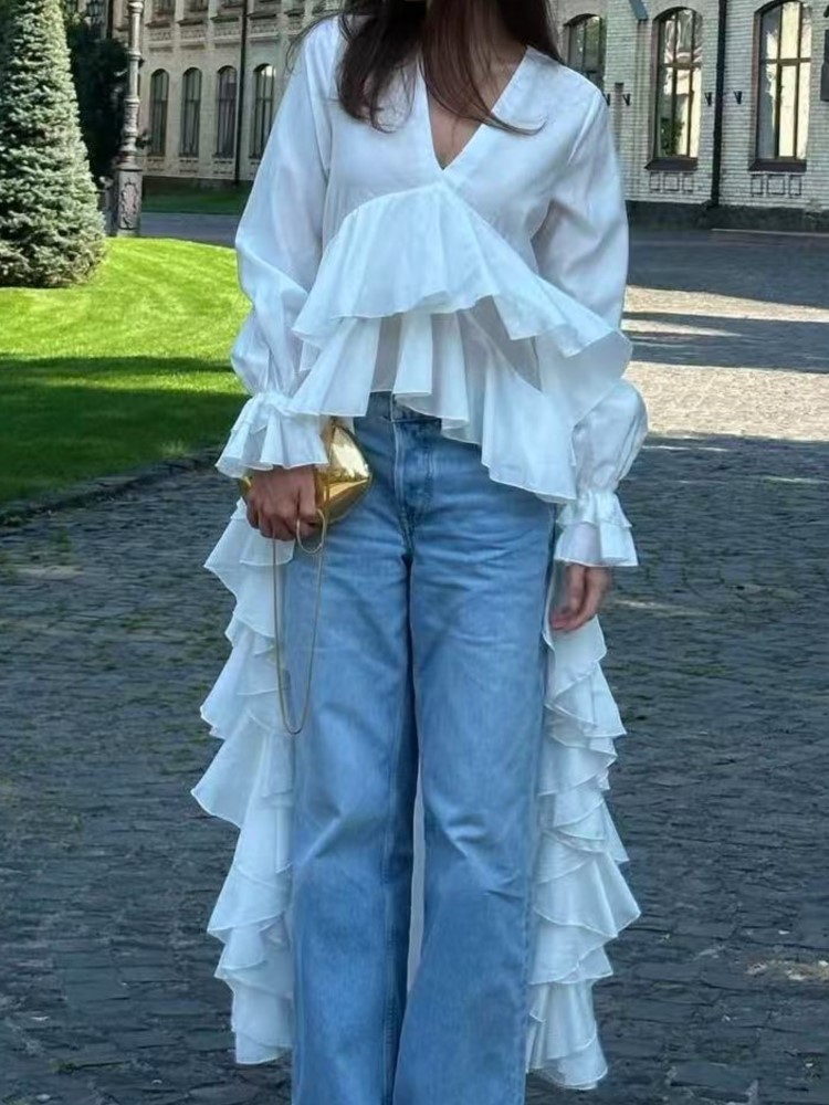 Fashion Ruffles Long Shirt Top - Summer Holiday Clothing Women avis et prix