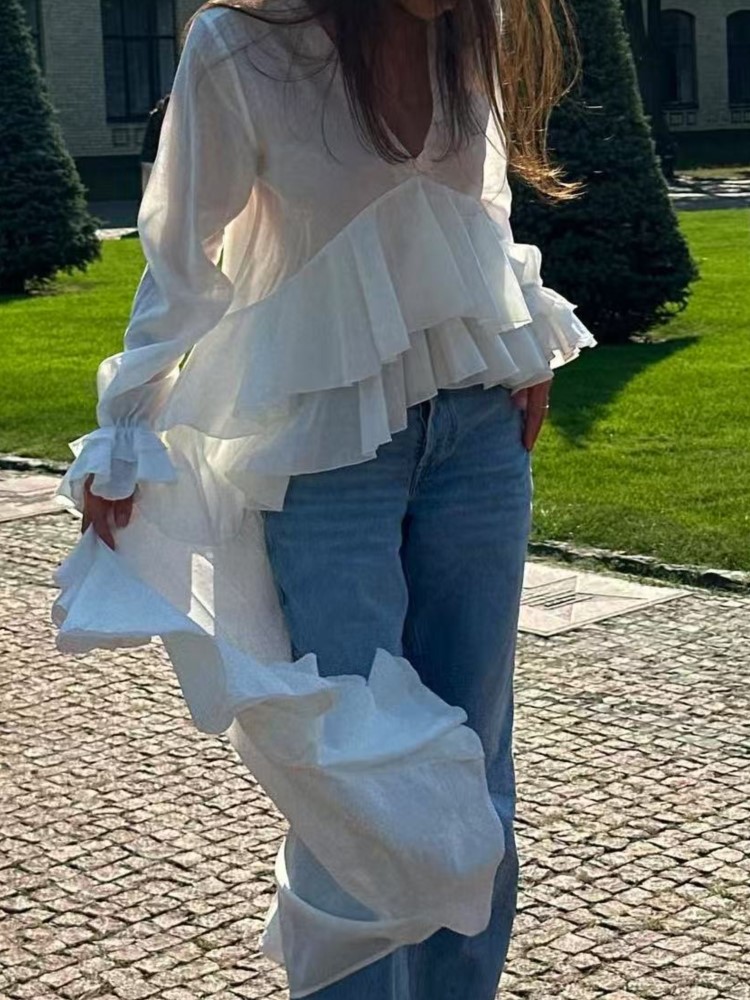 Fashion Ruffles Long Shirt Top - Summer Holiday Clothing Women avis et prix