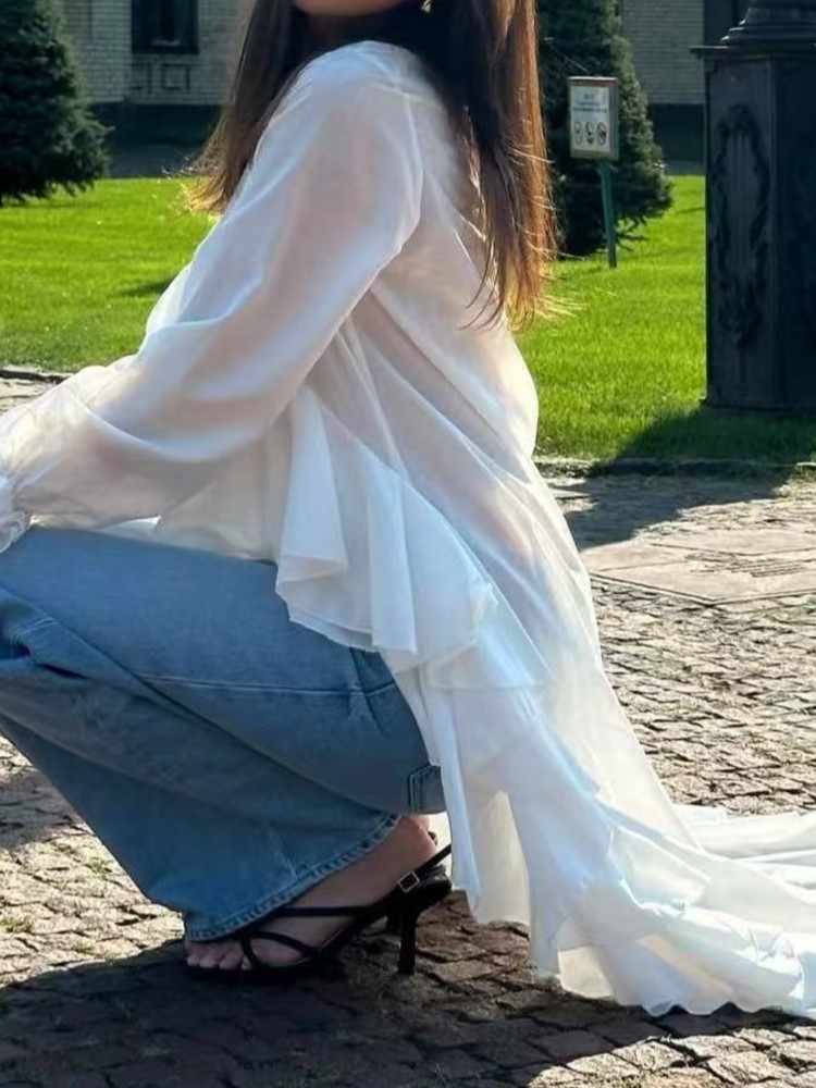 Fashion Ruffles Long Shirt Top - Summer Holiday Clothing Women avis et prix