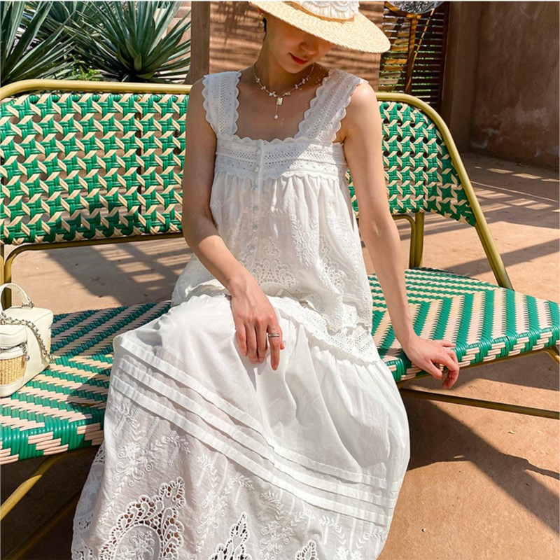 Bohemian White Square-neck Ves - Summer Clothing Vacation avis et prix