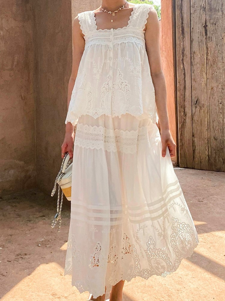 Bohemian White Square-neck Ves - Summer Clothing Vacation avis et prix