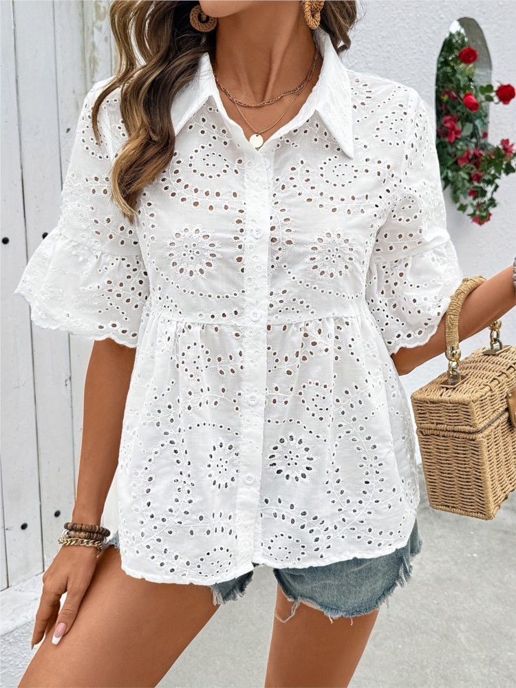 White Lace Hook Flower Hollow  - Summer Holiday Clothing Women avis et prix