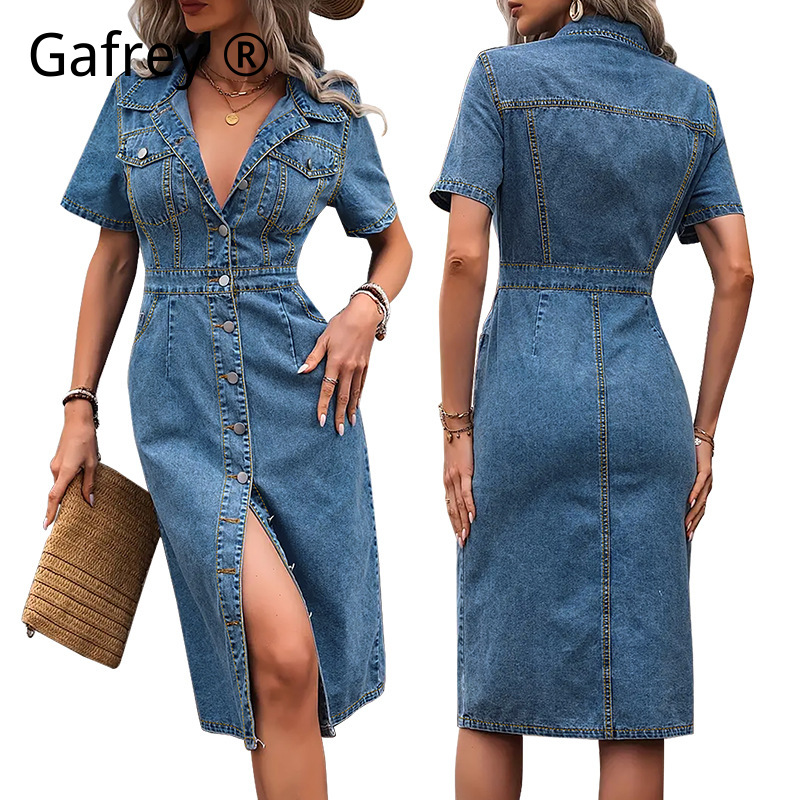 Plus Size Women Lapel Denim Dr - Summer Upf Clothing avis et prix