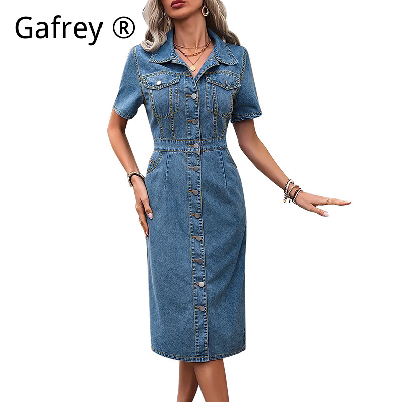 Plus Size Women Lapel Denim Dr - Summer Upf Clothing avis et prix
