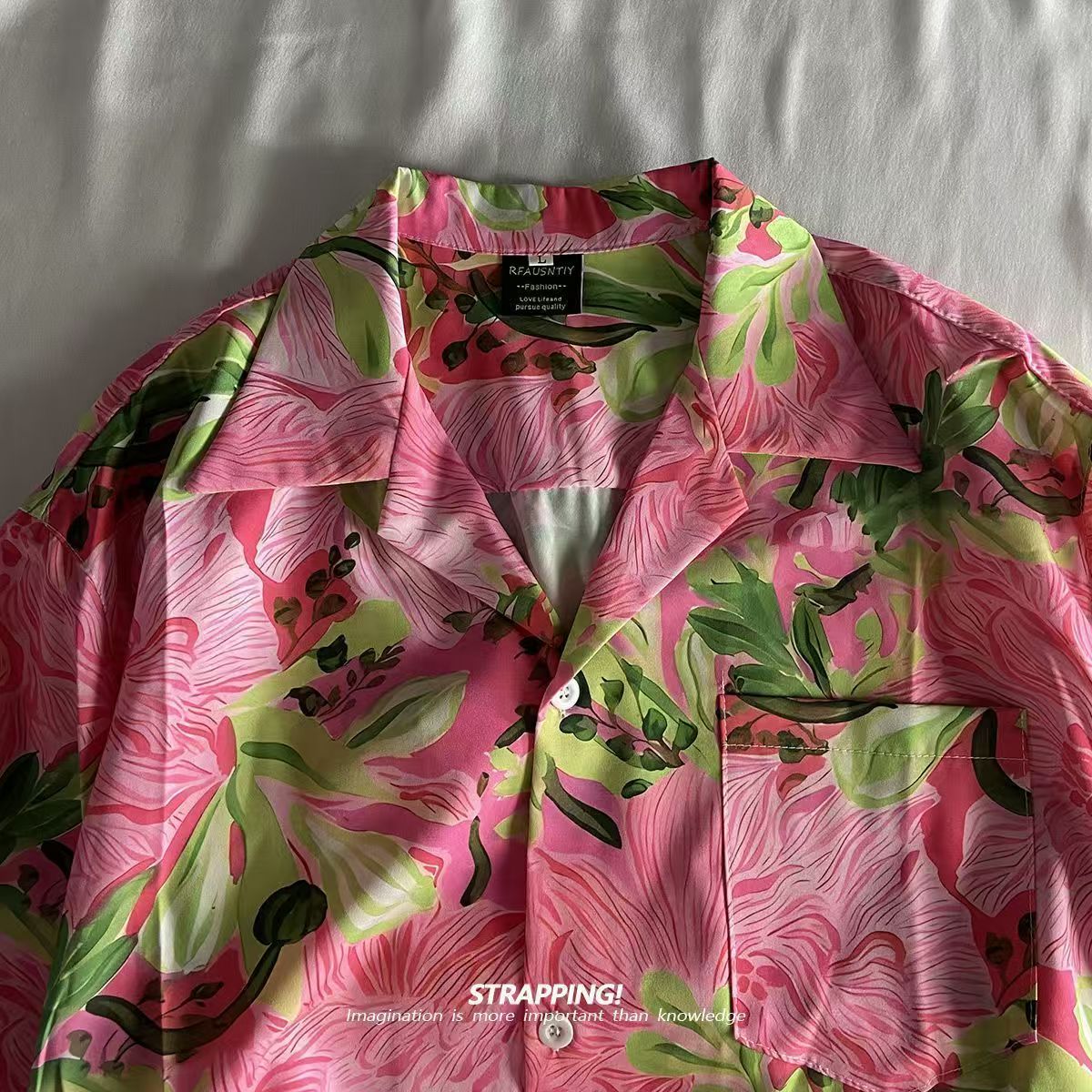 Pink Graffiti Floral Cuban Col - Summer Clothing Men 2025 avis et prix