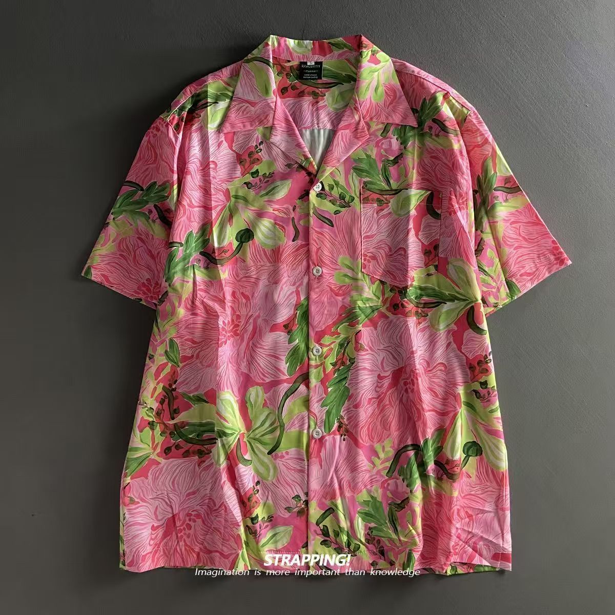 Pink Graffiti Floral Cuban Col - Summer Clothing Men 2025 avis et prix