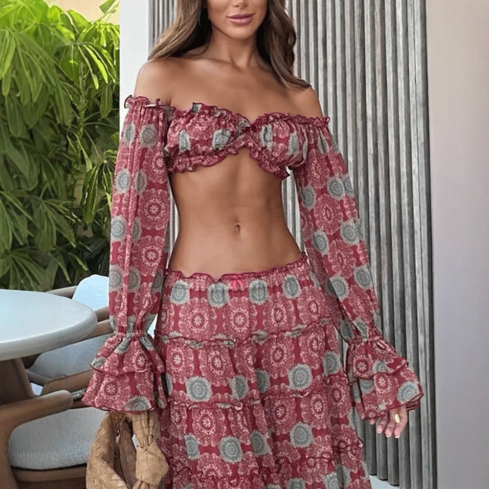 Vintage Print Skirt Two Piece  - Summer Clothing Vacation avis et prix