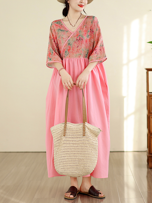 Retro Style Cotton Linen V-Nec - Summer Clothing New Look avis et prix